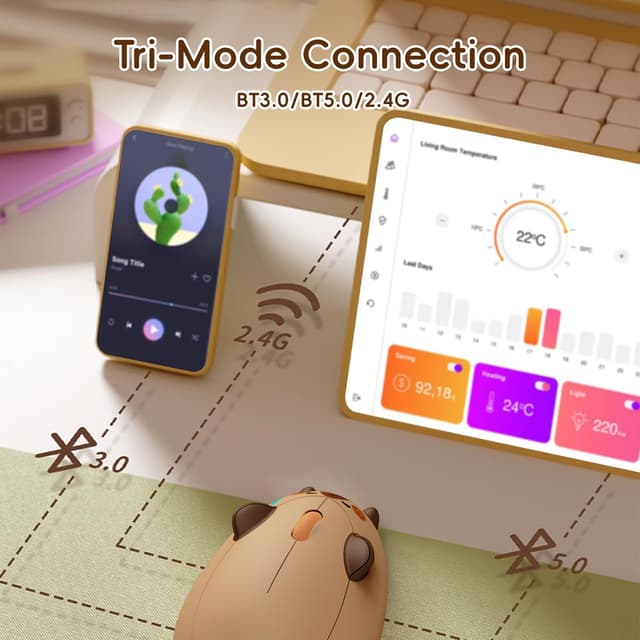 Detalle 2 de Akko Cute Wireless Mouse (Capybara Cat Theme) – Tri-Mode 3200 DPI Gaming Mouse with Bluetooth & 2.4G