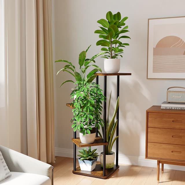 Detalle 2 de Bamworld Pflanzenständer aus Metall, 4 Etagen – Eck-Blumenregal für Indoor & Outdoor