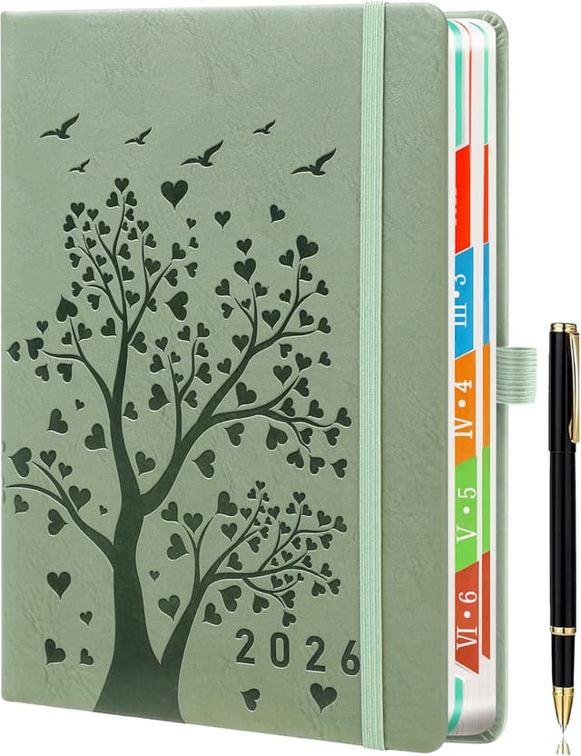 Detalle de Agenda 2026 A5 planificador diario y mensual verde oliva