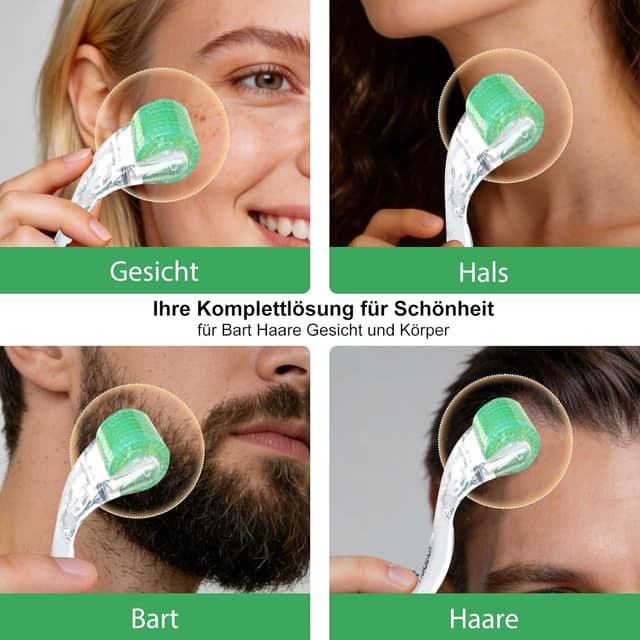 Detalle 2 de KOI BEAUTY Derma Roller 0,75 – 200 echte Nadeln für Microneedling zu Hause (Gesicht, Kopfhaar, Bart & Körper)