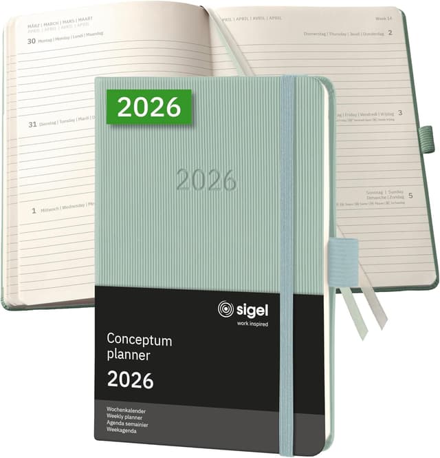 Detalle de SIGEL Conceptum Wochenplaner C2673 (2026) ca. A6 – Hardcover Wochenkalender in Grün