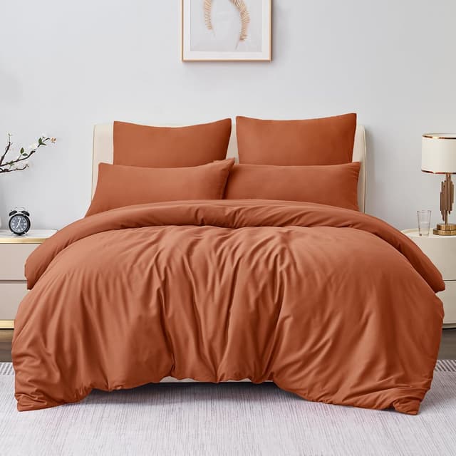 Detalle de Aisbo Bettwäsche 200x200 3-teilig Orange gebrannt (Mikrofaser) mit Reißverschluss