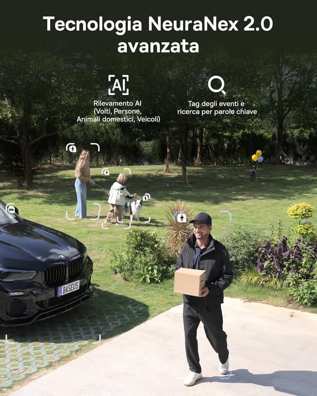 Detalle de Baseus Security X1 Pro telecamera di sorveglianza esterna solare con tracking AI e doppia lente 3K