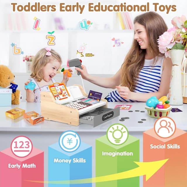 Thumbnail 5 de 2025 Holz-Kasse mit Scanner und Rechner für Kinder