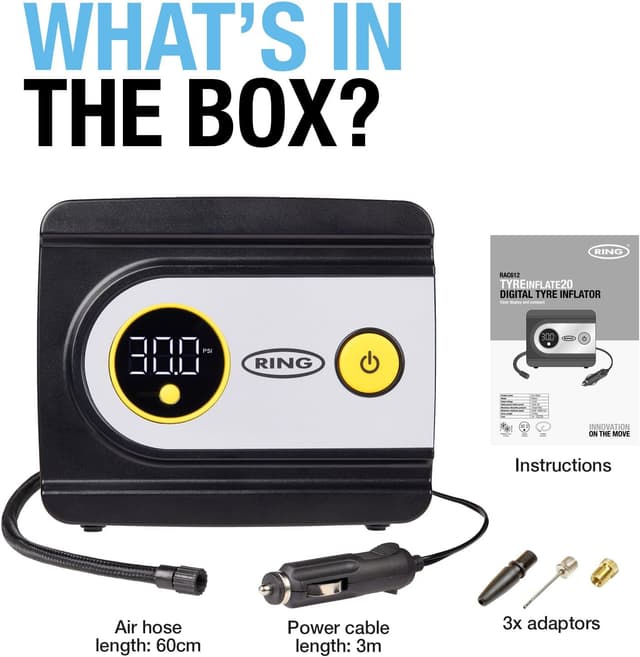 Thumbnail 6 de Ring TyreInflate 20 Digital Tyre Inflator with three adaptors 📈
Ring TyreInflate 20 Digital Tyre Inflator with three adaptors 📈