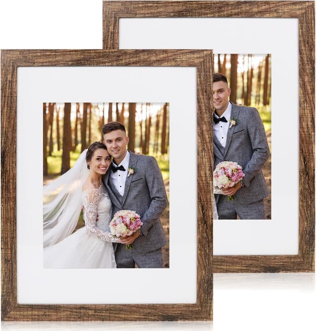 Detalle de Hongkee 11x14 Picture Frame Set of 2 (Real Glass, Rustic Brown) for Wall Display