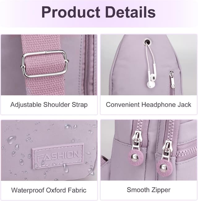 Detalle 2 de Aucuu Zaino Monospalla antifurto con foro per le cuffie e tracolla regolabile