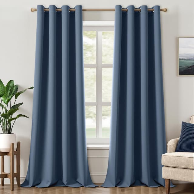 Detalle de MIULEE Verdunklungsvorhänge blickdicht im 2er-Set (260 cm, Ösen) – Stahlblau