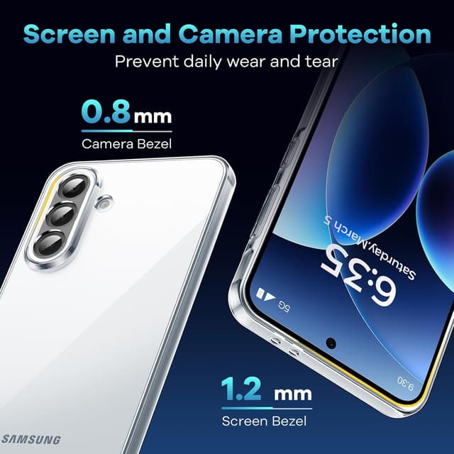 Detalle 2 de Caslord Coque pour Samsung Galaxy A57 5G transparent avec 2 verres trempés (TPU anti-jaune)