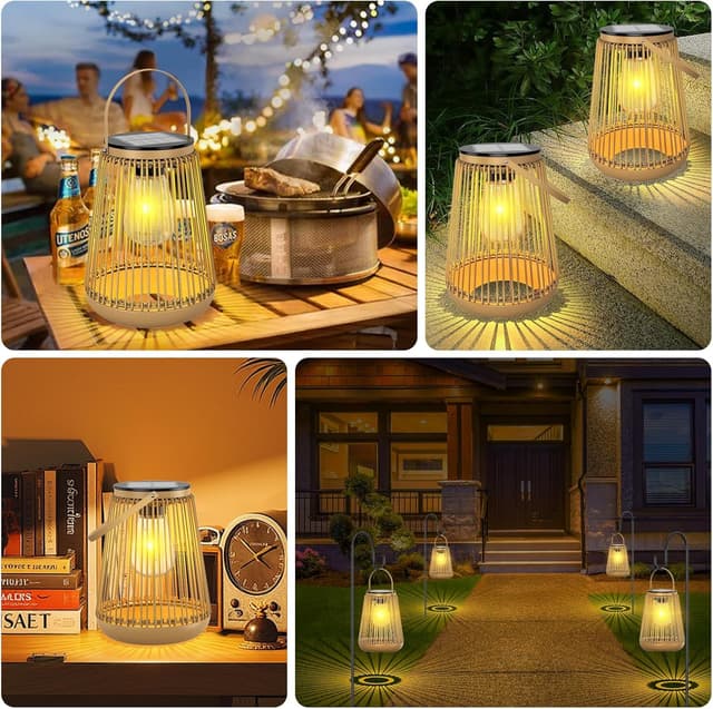 Thumbnail 6 de KagoLing : lot de 2 lampes solaires de jardin en métal à suspendre étanches (LED intégrées)