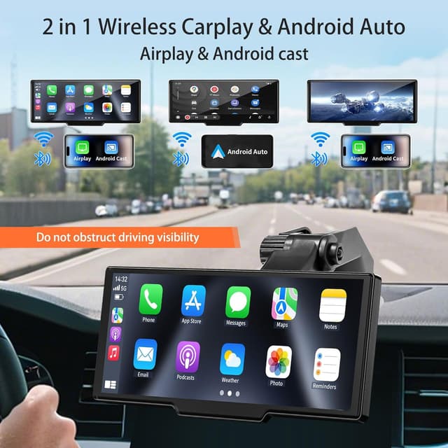 Thumbnail 1 de 11-inch CarPlay Screen with 4K Front & 1080P Rear Camera, Wireless Mirror Link, Mirror/Rear Assist for Android Auto & CarPlay