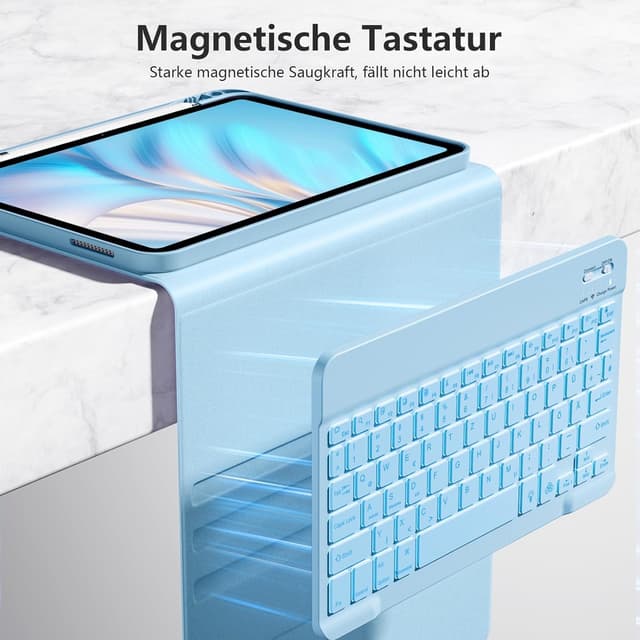 Detalle de drivego Hülle mit Tastatur für iPad 11. und 10. Generation (A16/A10) mit 7-farbiger Beleuchtung, Magnet-Tastatur und Stifthalter