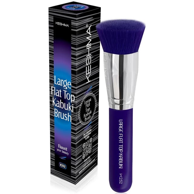 Detalle de Keshima Large Flat Top Kabuki Foundation Brush (Neon Purple) — 1.6" Synthetic Bristles for Liquid, Cream, and Powder