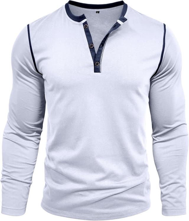 Detalle de Rodawu Henley-Shirt Herren Langarmshirt mit V-Ausschnitt und Brusttasche