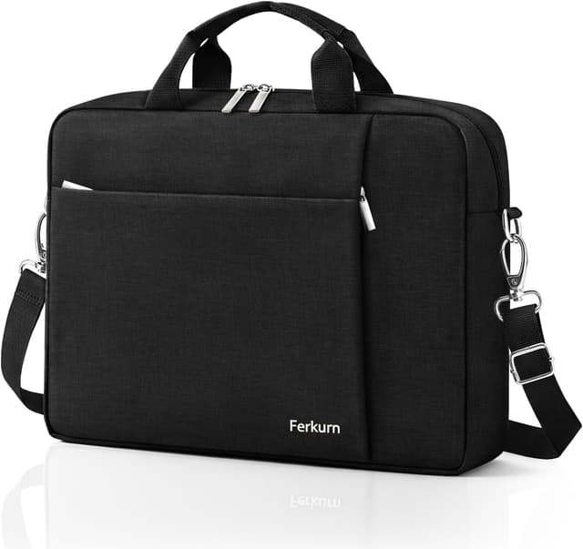 Detalle de Ferkurn 17–17.3 inch laptop messenger bag case (water-repellent polyester, detachable shoulder strap) – Black