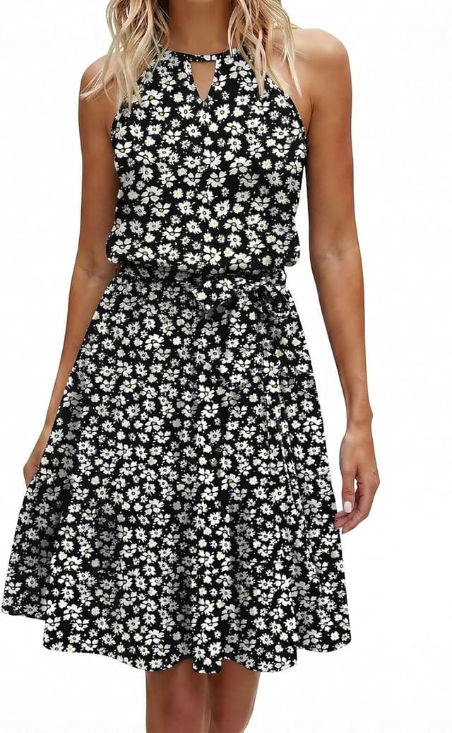 Detalle de Zeagoo Robe d’été femme sans manches à dos nu et poches, longueur genou