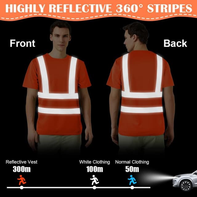 Detalle de AUYAO Maglietta manica corta alta visibilità arancione con strisce riflettenti