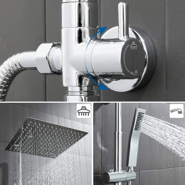 Detalle de Auralum Regendusche ohne Armatur – eckiges Duschsystem aus Edelstahl mit 30×30 cm Regenduschkopf