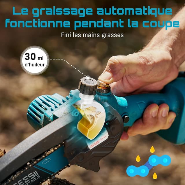 Thumbnail 2 de Seesii Mini tronçonneuse 6 pouces, 2 batteries