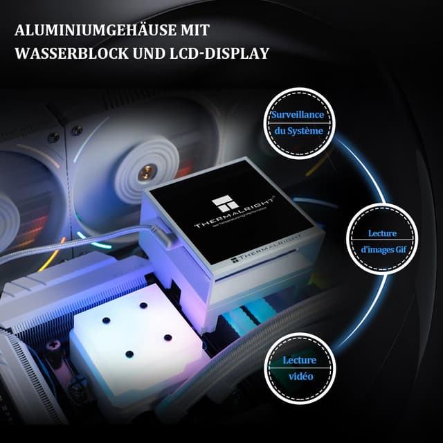 Detalle de TR Hyper Vision 360 ARGB Bianco CPU AIO Cooler con LCD IPS 480×480 per Intel e AMD AM4/AM5