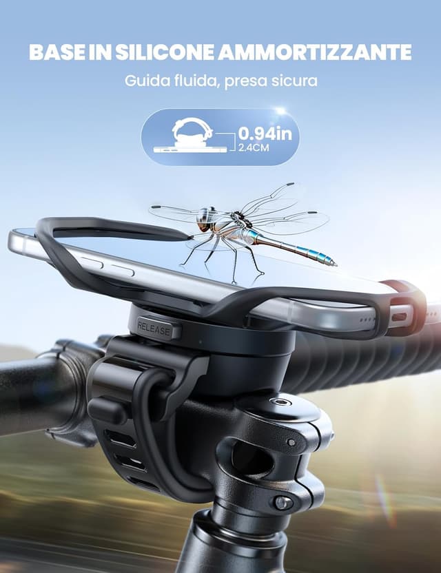 Detalle de JOYROOM Porta Cellulare Bici con sospensione in silicone e supporto ruotabile 360°