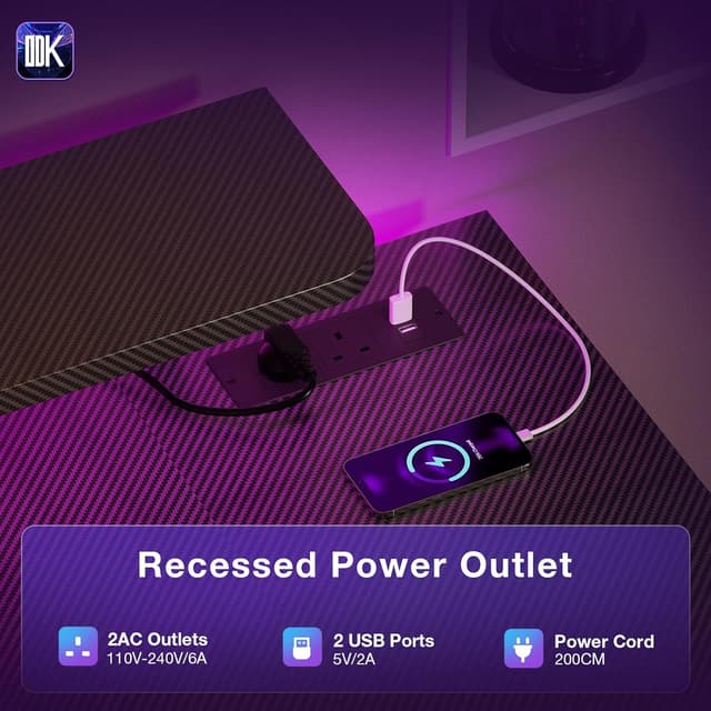 Detalle de ODK Gaming Desk with LED Lights 120cm