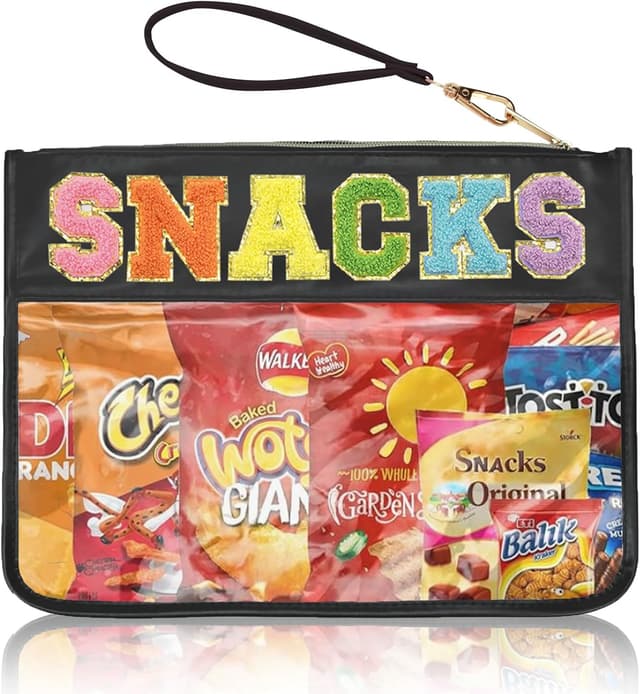 Detalle de Siwara Clear Pouch Travel Makeup Bag with Glitter Chenille Letter Patches (13.0 × 9.5 in)