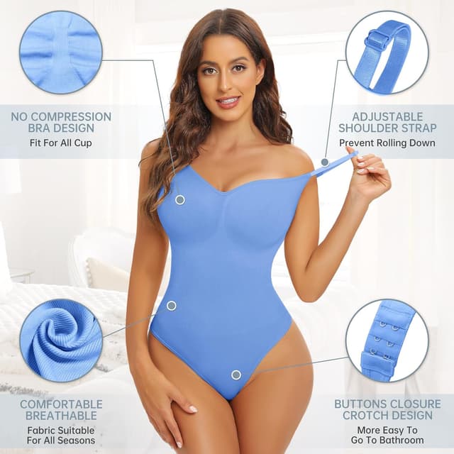 Detalle de Tuopuda Body gainant femme ventre plat : shapewear sans couture à bretelles spaghetti