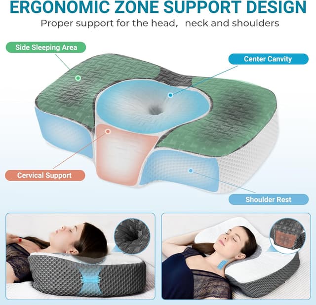 Detalle de Elviros Memory Foam Neck Pillow for Side Sleep