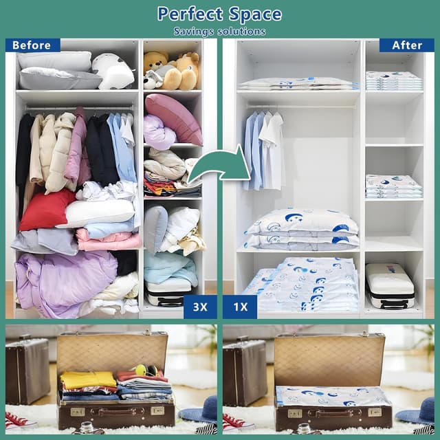 Detalle 2 de SZO Sacchetti sottovuoto per piumoni con pompa elettrica Viaggio Sgonfiaggio rapido, 8 pezzi (4 jumbo + 4 grandi)