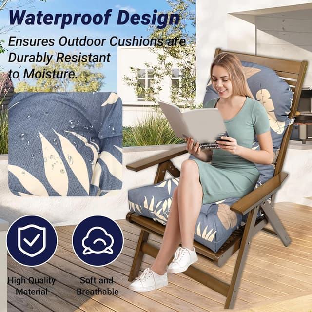 Detalle de GOZYLA Replacement Cushions for Outdoor Furniture (Waterproof) – High Back Patio Chair Pads, 110 x 50 cm