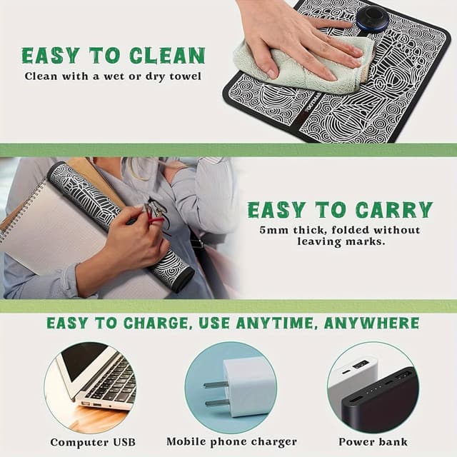 Detalle de Masseur de pieds EMS (bioélectrique) avec 8 modes et 19 fréquences réglables, charge USB et design ergonomique