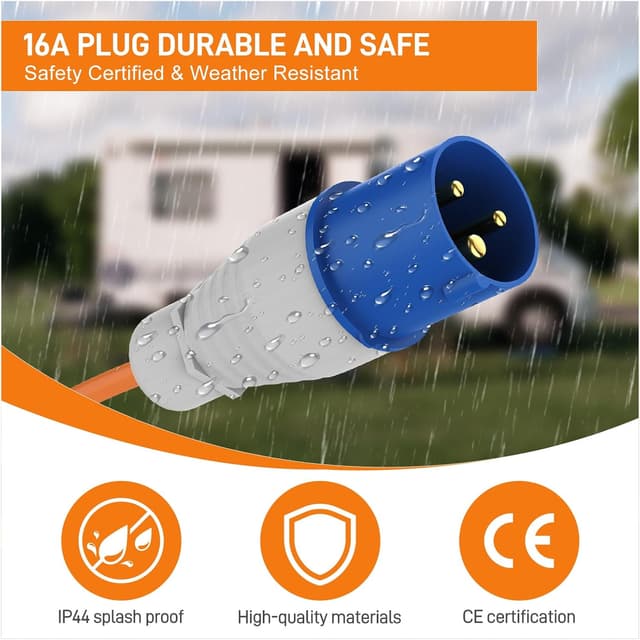 Detalle de FDTEK 16A to 13A Adapter Cable (IEC60309 16A plug to UK 13A socket) for caravan hook-up and camping