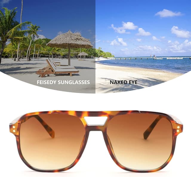 Thumbnail 3 de FEISEDY Retro Square Aviator Sunglasses