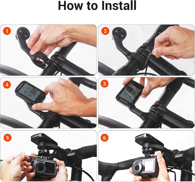 Detalle de CooSpo MT5S out-front bike computer and GoPro mount adapter for 25.4mm/31.8mm handlebars