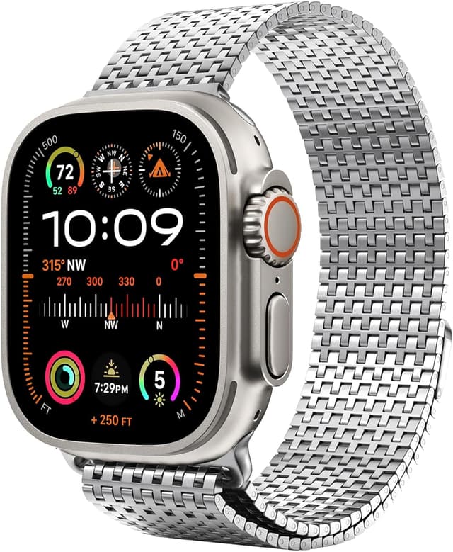 Detalle de LULULOOK Milanese Loop Magnetic Clasp Stainless Steel Strap for Apple Watch Series 1–11 (SE/SE2/Ultra)