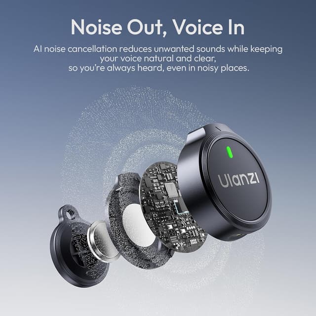 Detalle 2 de ULANZI A21 kabelloses Lavalier-Mikrofon-Set (2 Sender) für iPhone, Android & Vlog – Magnetdesign, 100 m Reichweite