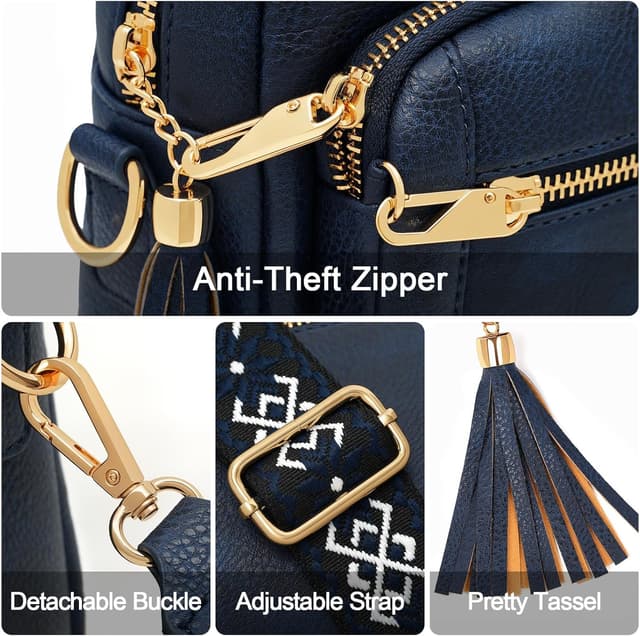 Detalle de HILAEX Umhängetasche Damen mit Anti-Diebstahl, mittelgroß, 4 Fächer und verstellbarem breiten Gurt