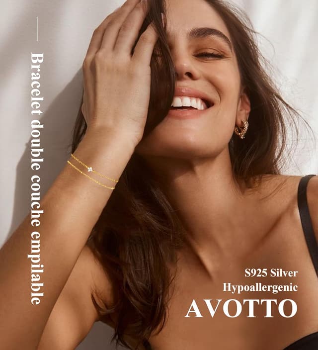 Detalle 2 de Avotto 925 Silber Armband für Damen & Mädchen – hypoallergene gold-layere Optik, verstellbar und stapelbar