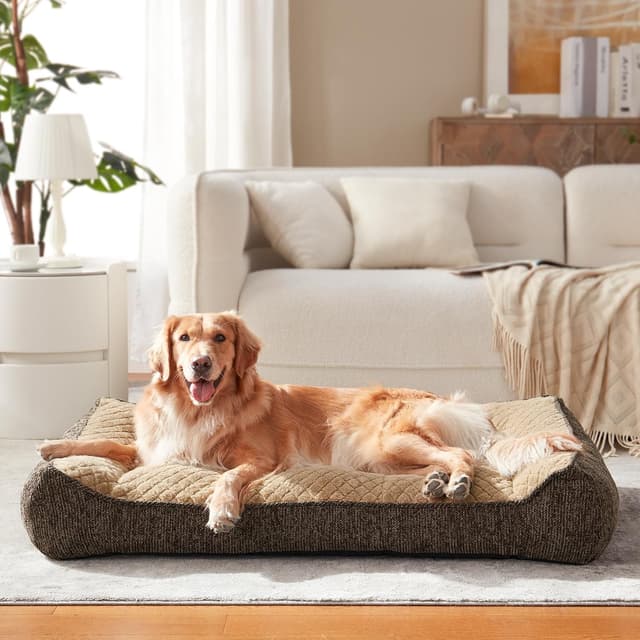 Detalle de JOEJOY Orthopedic Dog Bed Large (L Plus) – washable extra-thick support with removable cover, 97x71x22CM, Brown