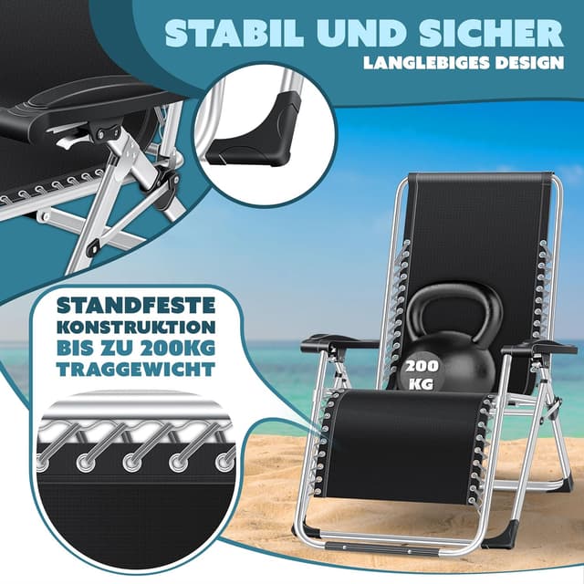 Detalle de KESSER Sonnenliege XXL extra breit mit verstellbarer Rückenlehne, Wetterfest bis 200 kg, Anthrazit