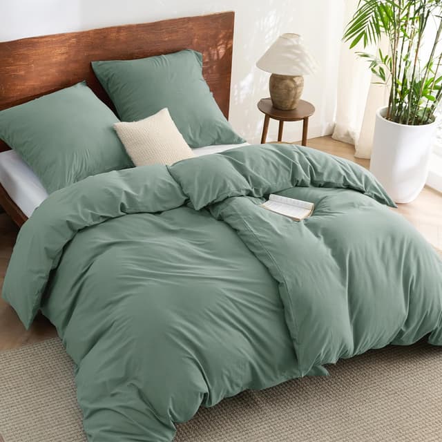 Detalle de BEDSURE Bettwäsche 135x200 aus Baumwolle, 4-teilig (Salbeigrün) mit Reißverschluss