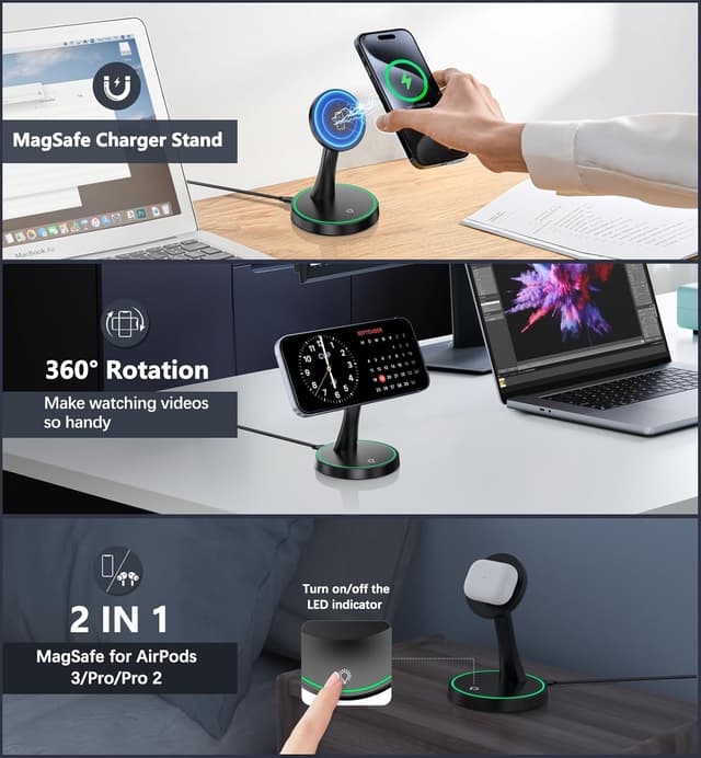 Detalle 2 de Mag-Safe 15W Wireless Charger Stand ⚡