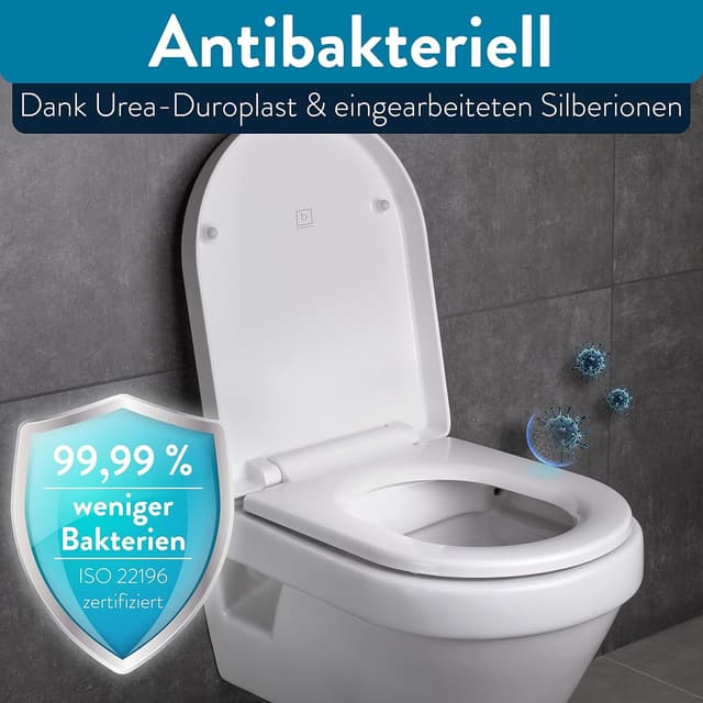 Detalle 2 de Benkstein Abattant de WC antibactérien en Urea-Duroplast avec fermeture douce et Quick Release (forme D, blanc)