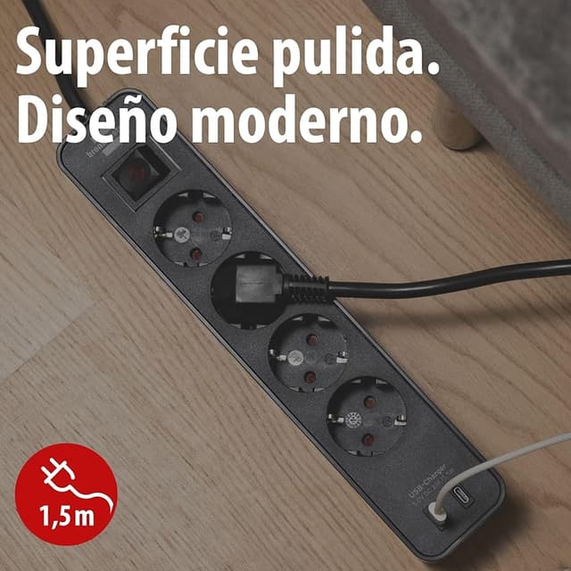 Detalle 2 de Brennenstuhl Ecolor Regleta 4 Vías con USB C y Interruptor ⚡