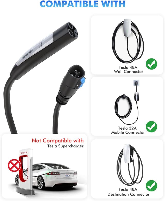 Detalle de SEGUMA EV Charger Extension Cable for Tesla (NACS), Up to 50A, 21ft 240V 12kW