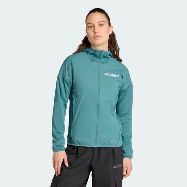 Detalle de adidas Terrex Xperior Climawarm+ Wind Light Fleece con capucha, chaqueta verde