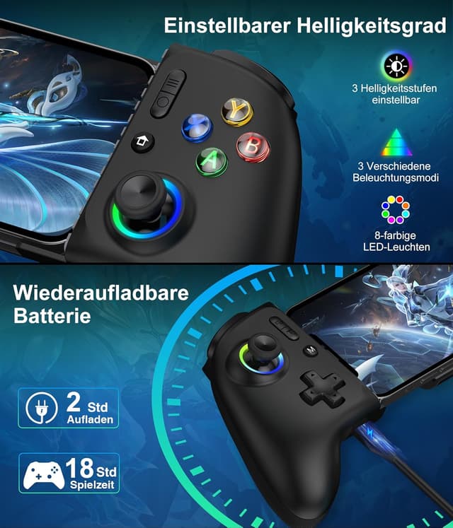 Detalle 2 de Elegamefy Handy Controller mit RGB 15h Akkulaufzeit