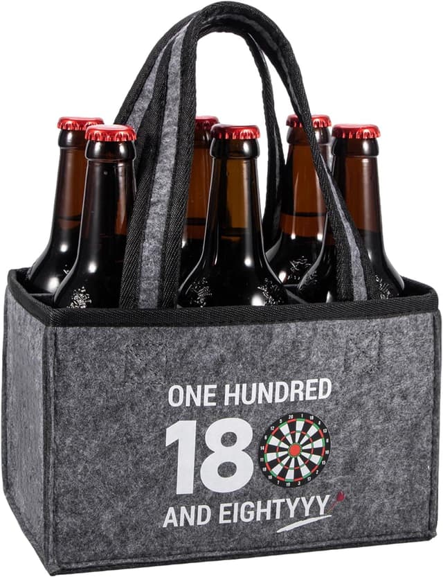 Detalle de KHstylehoo Dart-Geschenktasche aus Filz „ONE HUNDRED AND EIGHTYYY“ – Flaschenhandtasche für Dartfans