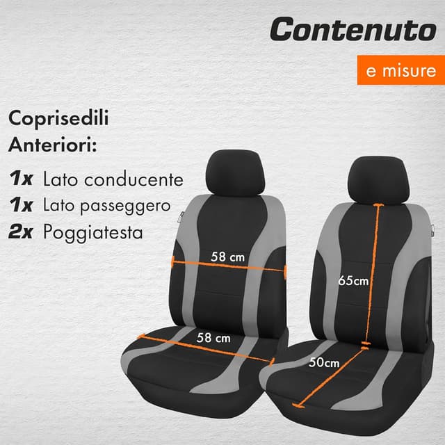 Detalle de Upgrade4cars coprisedili auto anteriori universali nero/grigio (set 9 pezzi per guidatore e passeggero)